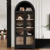 OKWISH Keukenkast Hoge Kast Met Verstelbare Planken En Lades Voor Eetkamer Woonkamer En Keuken 76,2 X 40,1 X 180 Cm MDF Zwart