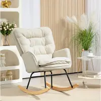 HAUSS SPOLE Schommelstoel - Fauteuil Met Armleuningen En Chenilleoptiek - Zacht Gepolsterd Voor Woonkamer En Slaapkamer - Hout En Stof - Beige