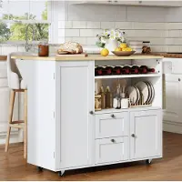 HAUSS SPOLE Keukenkast Keuken Eiland Met Opklapbaar Werkblad En Wijnrek Voor Keuken En Eetruimte Van MDF Natural White 104 X 69 X 89 Cm