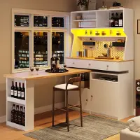 HAUSS SPOLE Keukenkast - Multifunctioneel Met Acryl Schuifdeur, Uittrekbaar Tafelblad En LED Bediening Via App - MDF - 137x45x178 cm - Wit