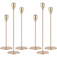 Famanu – Set van 6 gouden kandelaars, conische kaarsen in 33/29/23 cm, metalen kegelvormige kandelaar voor vintage decoratie, ideaal voor romantische diners