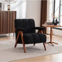 HAUSS SPOLE Fauteuil - Accentstoel Met Armleuningen - Zachte Bouclé Bekleding En Massief Eikenhouten Frame - Voor Woonkamer En Leeshoek - Stof Zwart