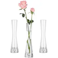 Famanu – Set van 3 glazen bloemenvazen van 20 cm, heldere kristallen enkele steel vazen voor tafelpresentatie, grote dunne bloemenvazen voor bruiloft decor