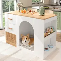 OKWISH Keukeneiland - Keukenkast Met 3 Lades En Huisdierenvak - 120 x 60 x 90 cm - Opbergruimte Aan De Zijkant - MDF Wit Houtlook