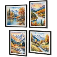 Coloray 4-Delige Schilderij Set - Berglandschap met een rivier en herfstbomen - 40 x 40 cm en 40 x 60 cm - Wanddecoratie - Muurdecoratie - Woonkamer