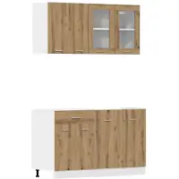 vidaXL 4-delige Keukenkastenset Lyon bewerkt hout artisanaal eikenkleurig