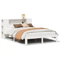 vidaXL Massief houten bed met plank, zonder matras, wit, 160x200 cm, grenen