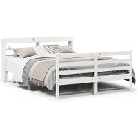 vidaXL Bedframe met hoofdbord massief grenenhout wit 135x190 cm