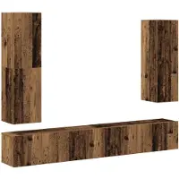 vidaXL 4-delig Tv-meubelset wandmontage bewerkt hout oud houtkleurig