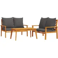 vidaXL 3-delige Loungeset met kussens massief acaciahout