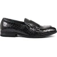 Infinity Leather Zwarte veganistische leren loafer schoenen met dubbele monk strap voor heren