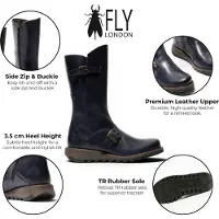 Fly london Womens Wine MES 2 Wighiel Gesp Leren Rits Platform Laarzen midden op de kuit