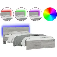 vidaXL Bedframe met hoofdeinde, LED-verlichting, grijs Sonoma, 120x200 cm