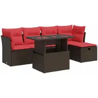 vidaXL 6-delige Loungeset met kussens poly rattan acacia bruin