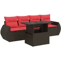 vidaXL 5-delige Loungeset met kussens poly rattan acacia bruin