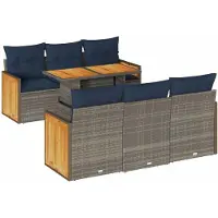 vidaXL 7-delige tuinmeubelset met kussens, grijs, polyrotan, acaciahout