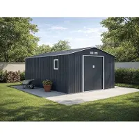 Vente-unique Metalen tuinhuisje in gegalvaniseerd staal grijs 15,35 m² - ARCHER