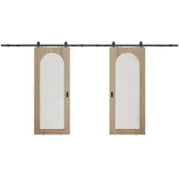 Vente-unique Dubbele schuifdeur met opbouwsysteem in hout en MDF - boog van geribbeld gehard glas - 2 x H205 x B83 cm - ODEZA
