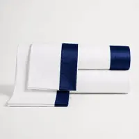 THE WHITE STONE Tweepersoons beddengoed - - 250x295 - 100% katoen - Blauw satijnen volant - Hoeslaken 175x200x28 cm