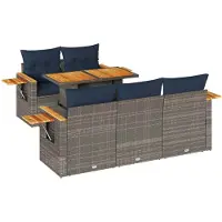 vidaXL 6-delige tuinmeubelset met kussens, grijs, polyrotan