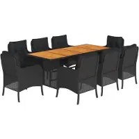 vidaXL 9-delige tuinset met kussens, zwart, van polyrotan