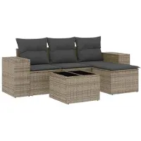vidaXL 5-delige tuinmeubelset met kussens, grijs, polyrotan