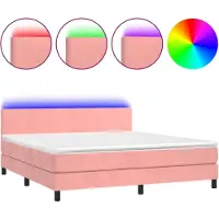 vidaXL Boxspring met matras en LED fluweel roze 160x200 cm