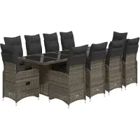 vidaXL 11-delige Bistroset met kussens poly rattan grijs