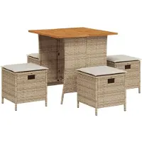 vidaXL 5-delige tuinset met kussens, beige, polyrotan