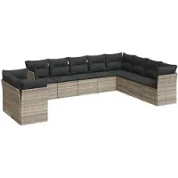 vidaXL 10-delige Loungeset met kussens poly rattan lichtgrijs
