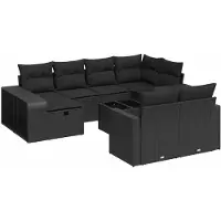 vidaXL 11-delige tuinmeubelset met kussens, zwart, polyrotan