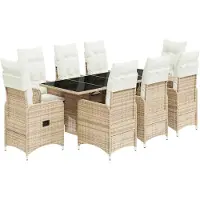 vidaXL 9-delige tuin-bistroset met kussens, beige, polyrotan