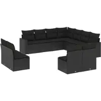 vidaXL 11-delige Loungeset met kussens poly rattan zwart