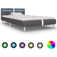 vidaXL Bedframe met LED kunstleer grijs 90x200 cm