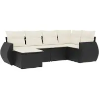 vidaXL 6-delige Loungeset met kussens poly rattan zwart