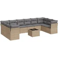 vidaXL 11-delige Tuinset met kussens poly rattan beige