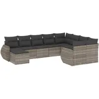 vidaXL 10-delige Loungeset met kussens poly rattan lichtgrijs