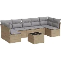 vidaXL 8-delige Loungeset met kussens poly rattan beige