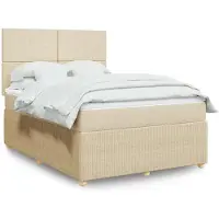 vidaXL Boxspring met matras stof crèmekleurig 140x200 cm