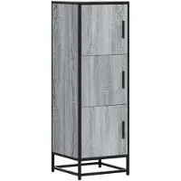 vidaXL Hoge kast 35,5x35x106,5 cm bewerkt hout en metaal grijs sonoma
