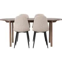 Ebuy24 Andy eethoek eettafel naturel 4 stoelen bouclé beige.