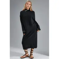 MyFashion Polo Kraag Geribd Midi Brei Jurk