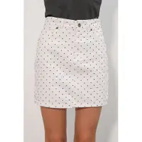 Big Dart Hoge Taille Polkadot Denim Mini Rok