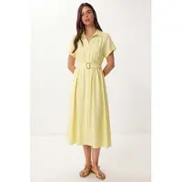 Happiness İstanbul Gestrikte Poplin Blouse Midi Jurk
