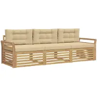 vidaXL Buiten bank set 3 st Wit en Beige Massief Acacia Hout