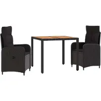 vidaXL Buiten Eettafel Set 3 st Zwart PE rotan en poedergecoat staal