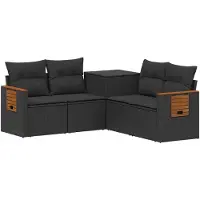 vidaXL Bankstel 5 st Zwart Poly Rattan en Staal