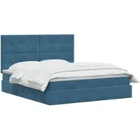 vidaXL LED-bed met opbergruimte en matras, donkerblauw, 160 x 200 cm, fluweel