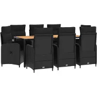 vidaXL Buiten Eettafel Set 9 st Zwart PE rotan en poedergecoat staal