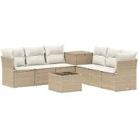 vidaXL Bankstel 8 st Beige en Crème Wit Poly Rattan en Staal